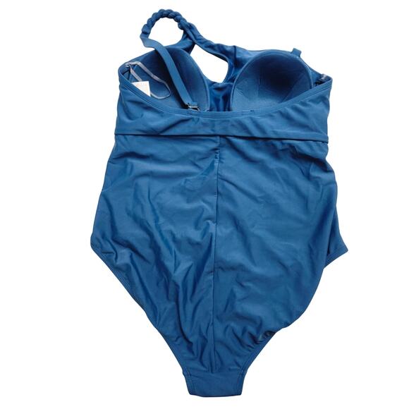 NEW Sz 18 Shade & Shore Teal Blue Braided Shoulder Ruched One Piece Swimsuit - Picture 2 of 12